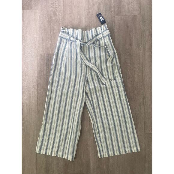 NWT Rachel Roy Navy Striped Linen Tie Waist Wide Leg Pant Size 10‎ - Picture 1 of 5